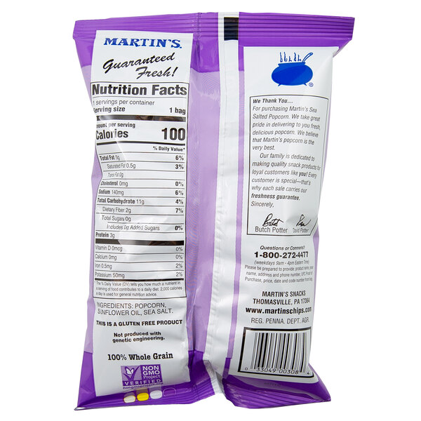 Martin's Slender Pop Air Popped Sea Salted Popcorn 0.7 oz. Bag 60/Case