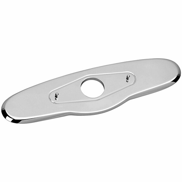 A chrome-plated silver metal cover plate with a hole in the center.