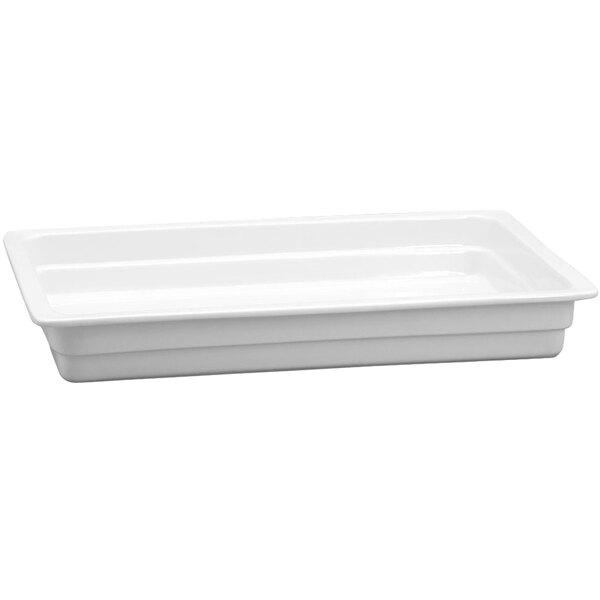 A white rectangular porcelain dish with a lid.