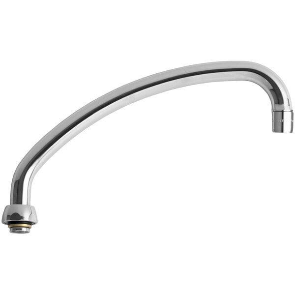 A silver curved Chicago Faucets swing spout.