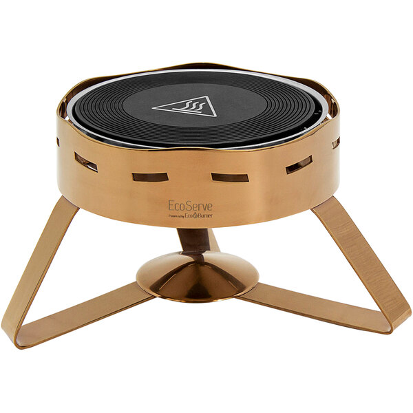 An EcoServe round chafer with rose gold legs on a table.