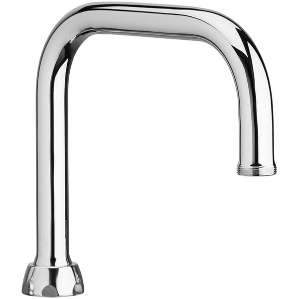 A silver and chrome Chicago Faucets rigid/swing double-bend spout on a counter.