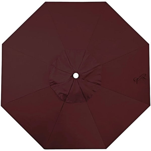 A close-up of a burgundy California Umbrella canopy.