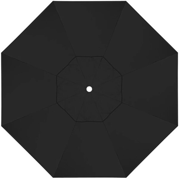 A black umbrella with a white circle in the center.