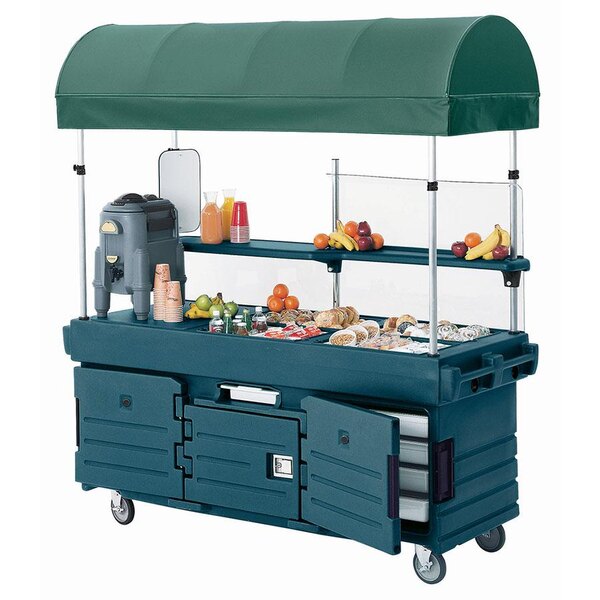 A Cambro granite green food cart with a green canopy.