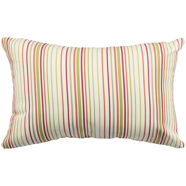 An Astella Donovan outdoor throw pillow with white, green, pink, and yellow stripes.
