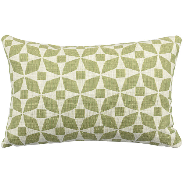 An Astella marquee fern and pesto throw pillow with a green and white geometric pattern.