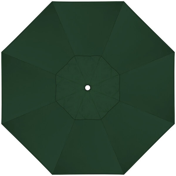 A green California Umbrella canopy with a white center.