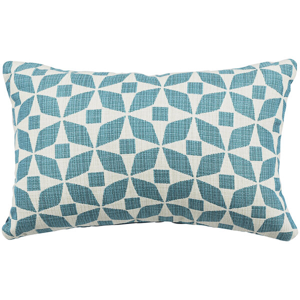 An Astella turquoise and petrol blue throw pillow with a geometric pattern on it.