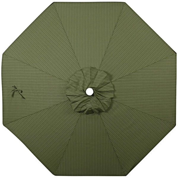 A green striped round canopy for a California Umbrella.
