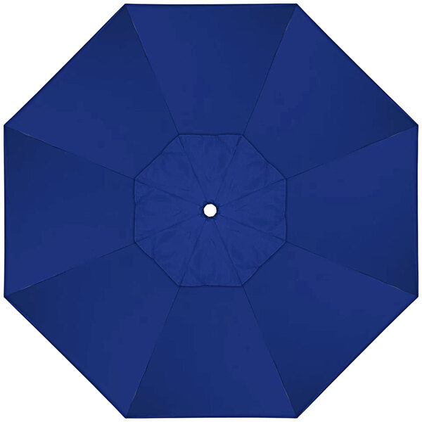 A blue umbrella with a white circle in the center.