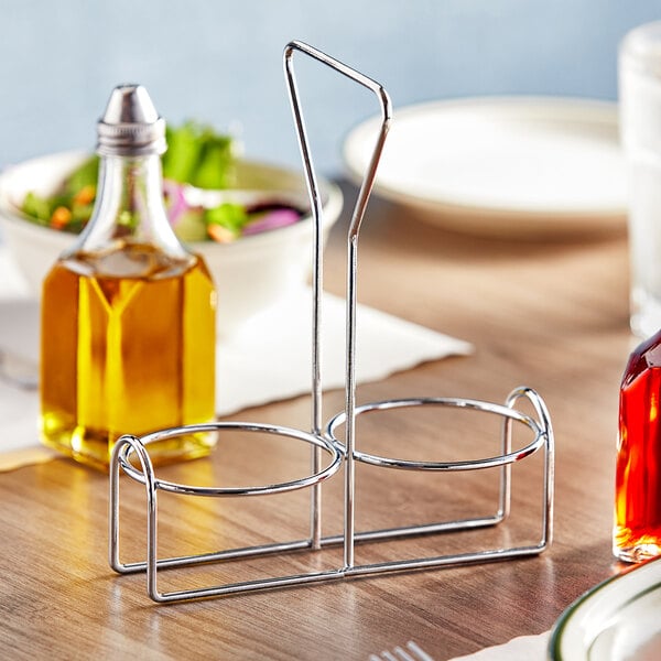 Choice 2-Compartment Wire Condiment Caddy with (2) 7 oz. Glass Jars and (2)  Stainless Steel Lids