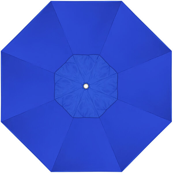 A blue sunbrella canopy with a white circle in the center.