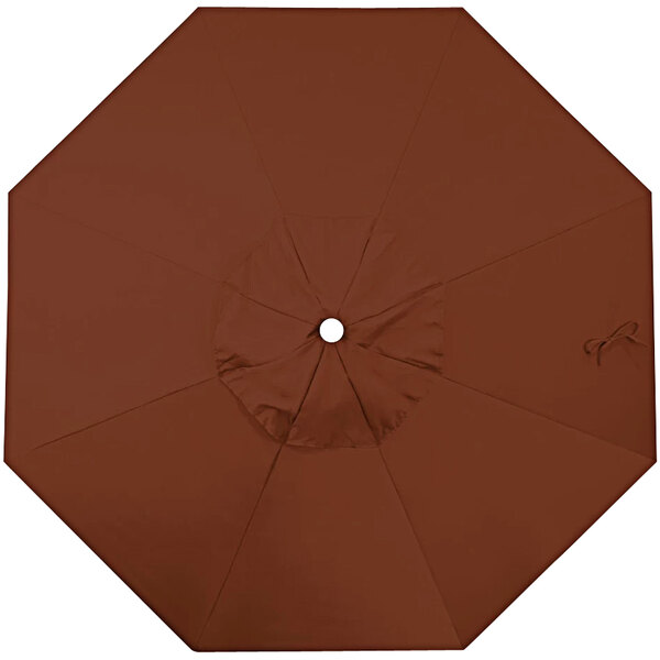 A brown California Umbrella replacement canopy for a table umbrella.