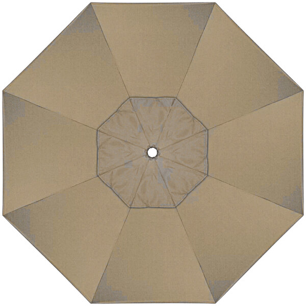 A top view of a Heather Beige California Umbrella canopy with a circular pattern in the center.