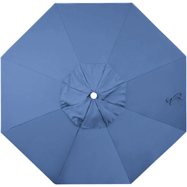 A blue umbrella canopy with a white circle in the center.