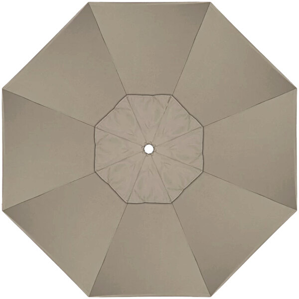 A top view of a taupe California Umbrella open canopy.
