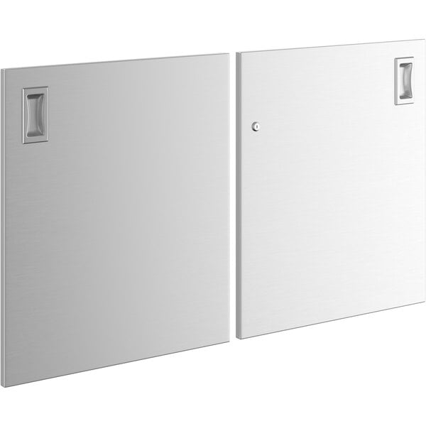 A white rectangular object with metal handles on each end.