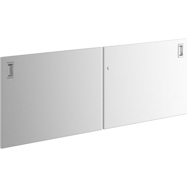 A white rectangular Regency sliding door set with metal handles.