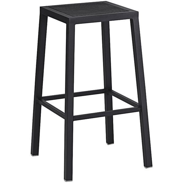 A black Holland Bar Stool steel mesh outdoor counter stool with a black wrinkle finish.