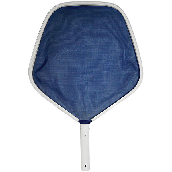 A blue net with a white handle.