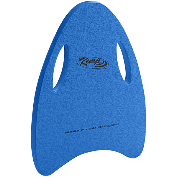 A royal blue foam swim kickboard with handles.