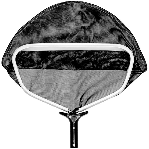 A black and white net attached to a white handle.