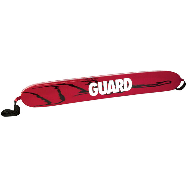 A red rectangular Kemp USA rescue tube with black lettering.