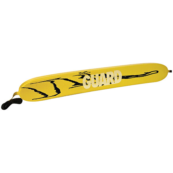 A yellow rectangular rescue tube with black text reading GUARD.