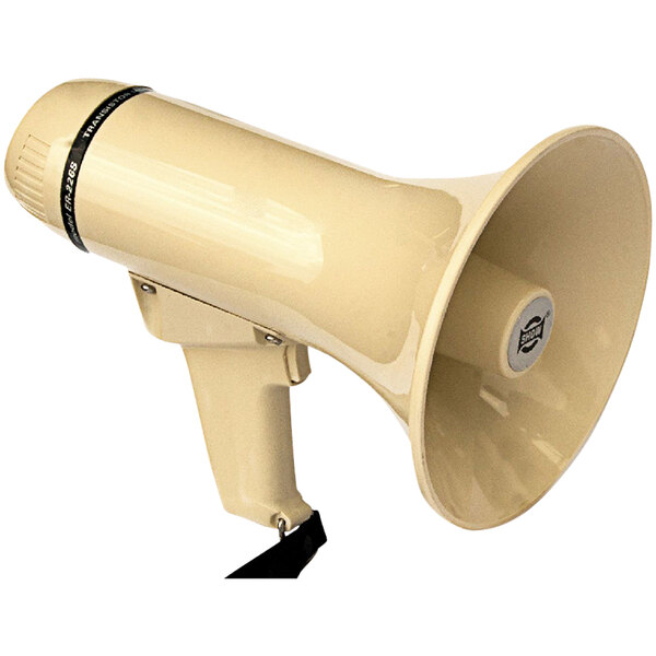 A beige Kemp USA battery-operated megaphone with black accents.