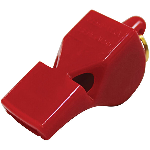 A red Kemp USA Bengal whistle with a hole in it.