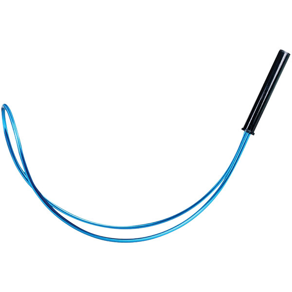 A blue and black cord with a black handle attached to a Kemp USA Aluminum Double-Loop Lifeguard Shepherd's Hook.