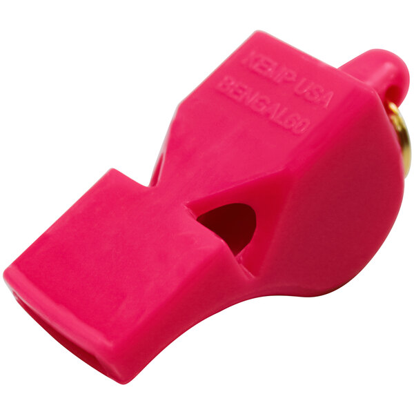 A close up of a pink Kemp USA Bengal whistle with a hole.