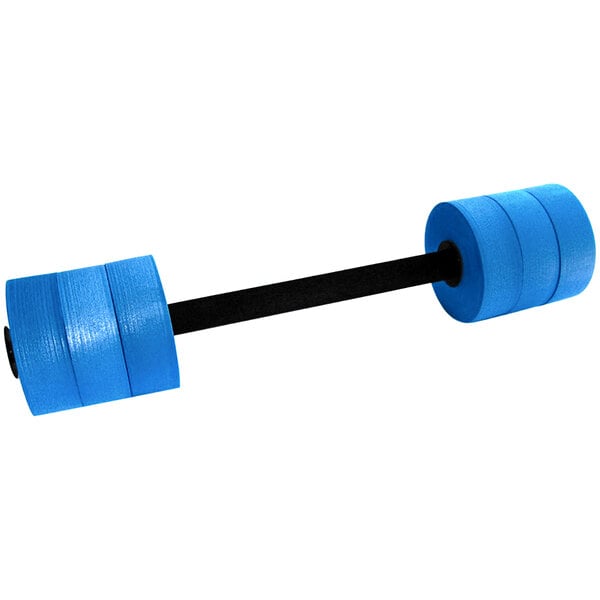 A black and blue water aerobic bar with black handles.
