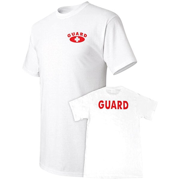 A white Kemp USA T-shirt with red "Guard" text on the front.