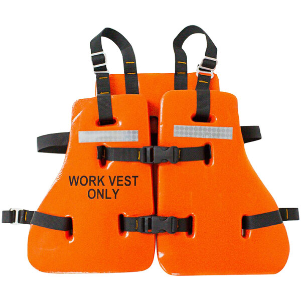 An orange Kemp USA work vest with black straps.