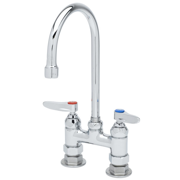 T&S B-0326 Deck Mounted Faucet with 13 1/2" Gooseneck Nozzle, 4" Adjustable Centers, 17.9 GPM Stream Regulator Outlet, Eterna Cartridges, and Lever Handles