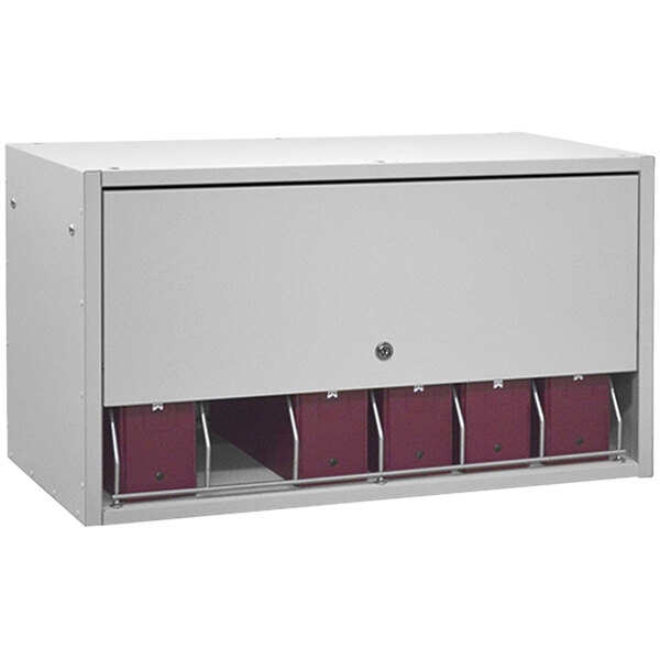A light gray Omnimed locking panel for cubbie file racks.
