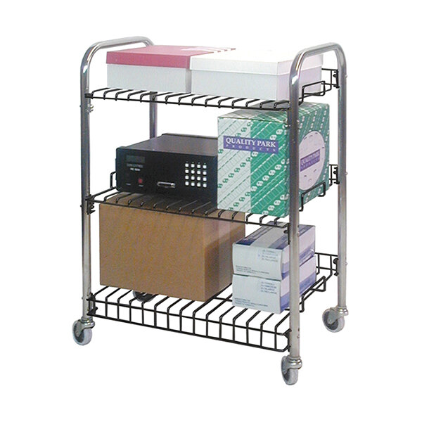 An Omnimed wire utility cart with boxes on it.