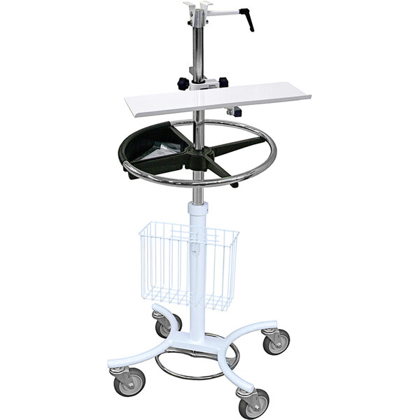 An Omnimed laptop transport cart with a tray on wheels.