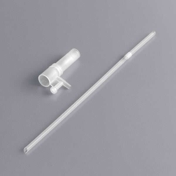 A white plastic tube with a small plastic tube attached to the end.