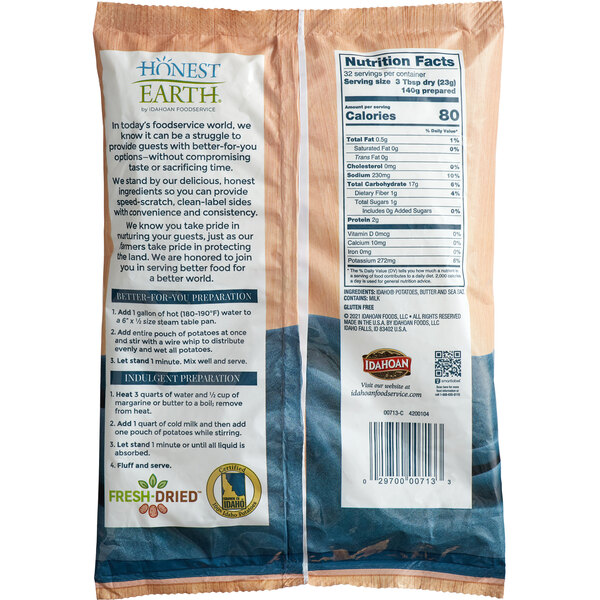 Honest Earth Creamy Mashed Potatoes with Butter & Salt 26 oz. Pouch - 8 ...