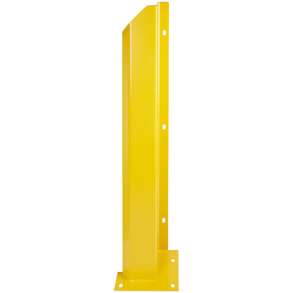 A yellow rectangular Ideal Warehouse overhead door track protector with holes.