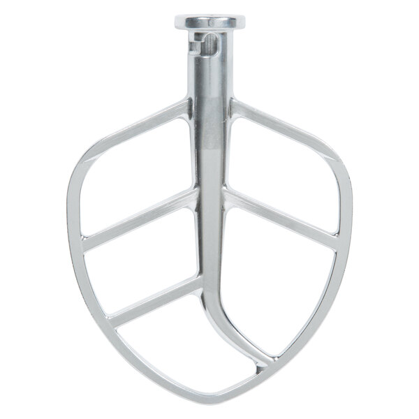A silver stainless steel Globe flat beater attachment with a handle.