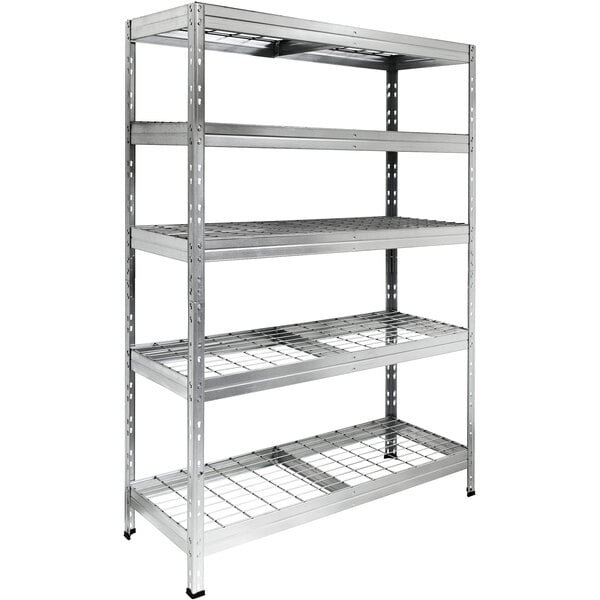 An AR Shelving galvanized boltless wire shelving unit with 5 shelves.