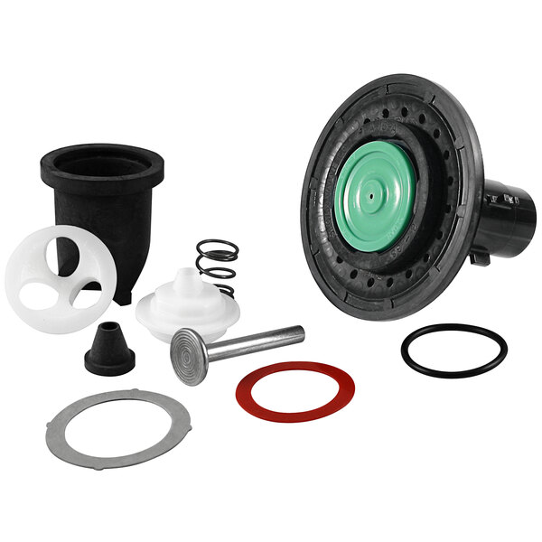 A black and green Sloan Regal rebuild kit for water closets with rubber seals.