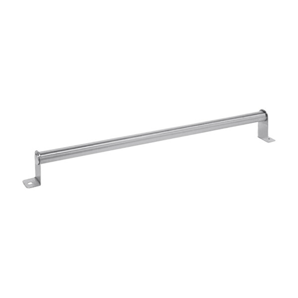 A stainless steel long metal bar with brackets and a handle.