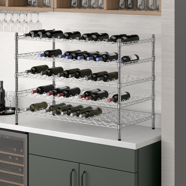 Regency 24" x 48" 5 Shelf 110-Bottle Chrome Wire Wine Rack with 34" Posts