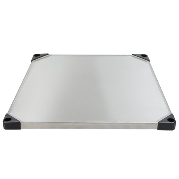 A white rectangular stainless steel Metro Super Erecta shelf with black corners.