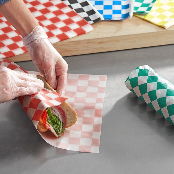 Choice 9 x 12 Red Check Basket Liner / Deli Sandwich Wrap Paper
